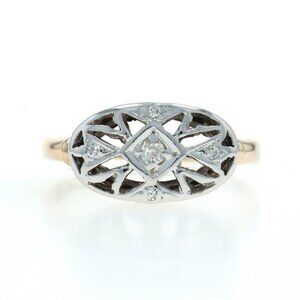 Yellow Gold Diamond Vintage Ring - 14k Mine Cut & Single Floral Cluster